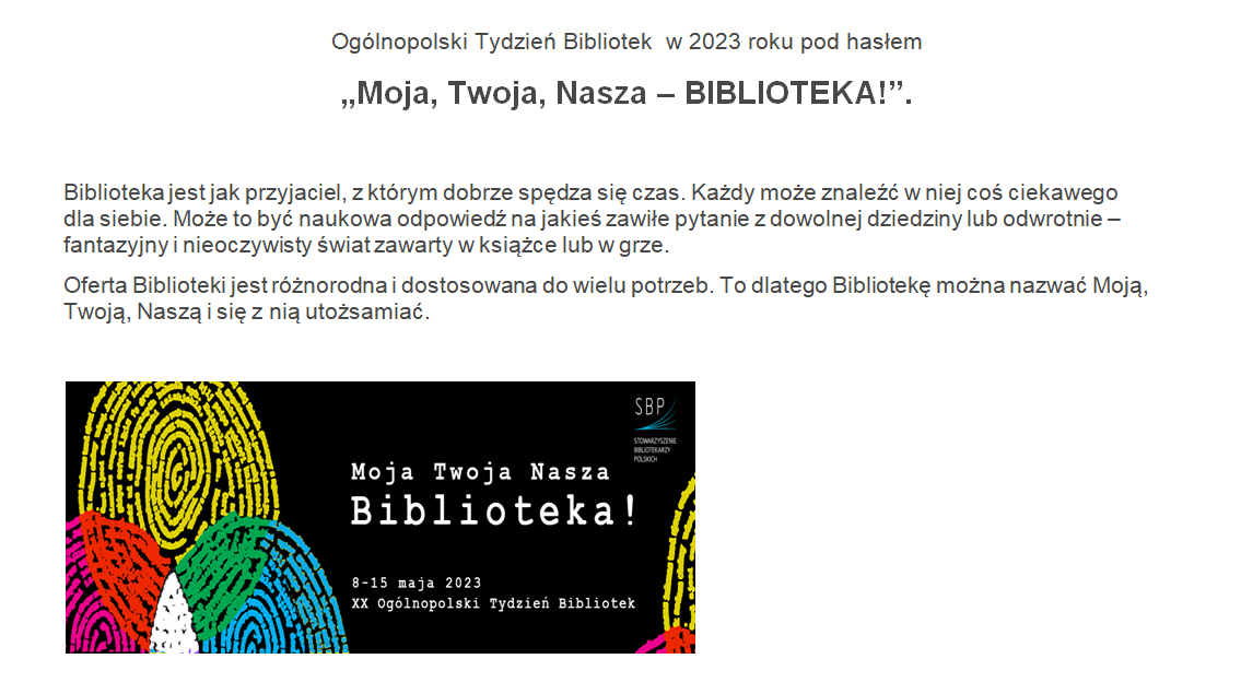 Oglnopolski Tydzie Bibliotek 2023
