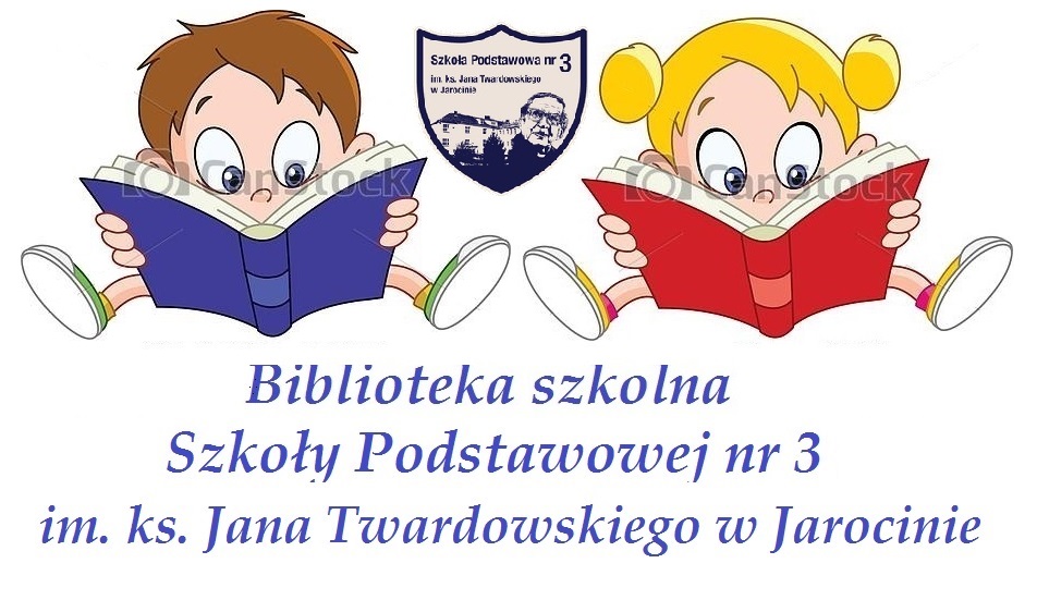 Logo bibliotekeki szkolnej  Szkoy Podstawowej nr 3 im. ks. Jana Twadowskiego w Jarocinie