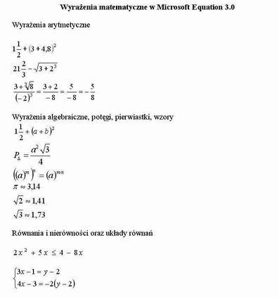 Wyraenia matematyczne - Microsoft Equation